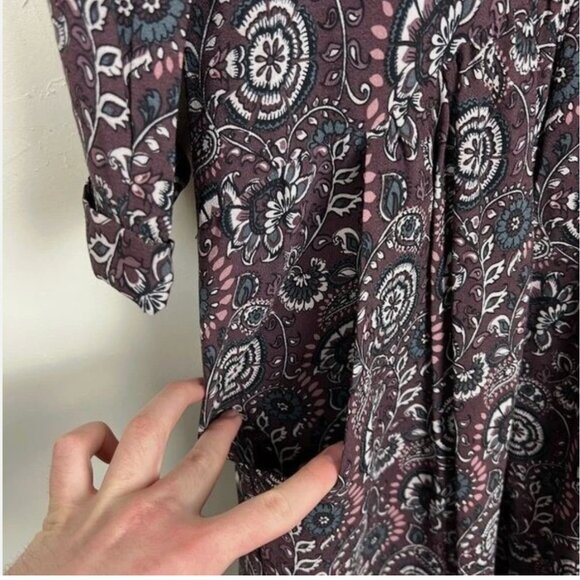Garnet Hill Bohemian Paisley Print Dress Size 4 Plum Floral 3/4 Sleeve Pockets - Picture 11 of 11